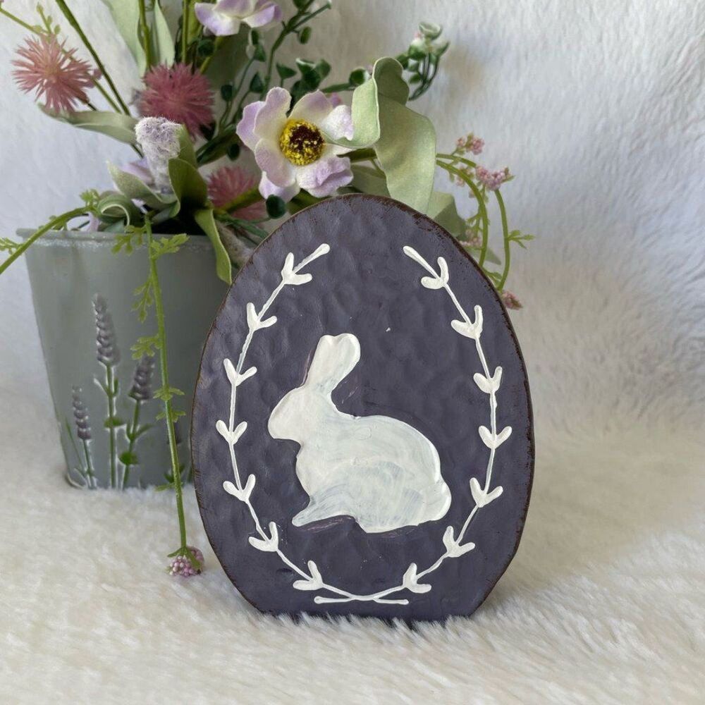 Standing Purple Resin Bunny Easter Egg Decor Spring Decor